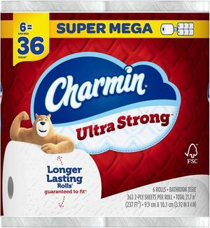 Charmin Ultra Strong Super Mega Toilet Paper 2-Ply White 363 Sheets 6 Rolls/Pack (01569) 15698/72695