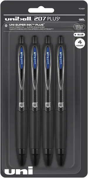 uni-ball uniball 207 Plus+ Retractable Gel Pens Medium Point 0.7mm Blue Ink 4/Pack (70457)