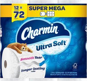 Charmin Ultra Soft Super Mega Toilet Paper 2-Ply White 336 Sheets/Roll 12 Rolls/Pack (08471)