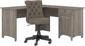 Bush Furniture Salinas 60"W L Shaped Desk with Mid Back Tufted Office Chair Driftwood Gray (SAL010DG)