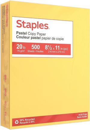 Staples Pastel 30% Recycled Color Copy Paper 20 lbs. 8.5" x 11" Canary 500/Ream (14787) Staples Pastel 30% Recycled Color Copy Paper 20 lbs. 8.5" x 11" Canary 500/Ream (14787)