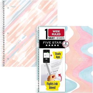 Five Star Brushy Moves 1Subject Notebooks 85 x 11 WideRuled 80 Sheets Assorted Colors 2Pack 930060