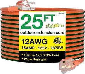 GoGreen Power 25' Indoor/Outdoor Extension Cord 12 AWG Orange (GG-14025)