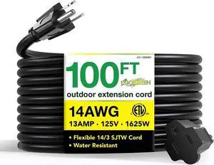 Go Green Power 100' Indoor/Outdoor Extension Cord 14 AWG Black (GG-13800BK) Go Green Power 100' Indoor/Outdoor Extension Cord 14 AWG Black (GG-13800BK)