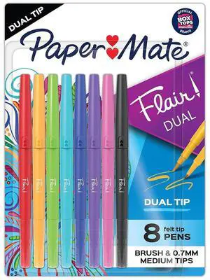 Paper Mate Flair DUAL Felt Pen Twin Tip Point Assorted Ink 8/Pack (2181604)