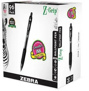 Zebra Z-Grip Retractable Ballpoint Pen Medium Point 1.0mm Black Ink 96/Pack (22196)