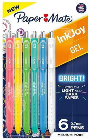 Paper Mate InkJoy Retractable Gel Pen Medium Point 0.7mm Assorted Colors 6/Pack (2173765)
