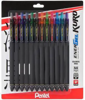 Pentel EnerGel Kuro Retractable Gel Pen Medium Point 0.7mm Assorted Ink 12/Pack (BL437R1BP12M)