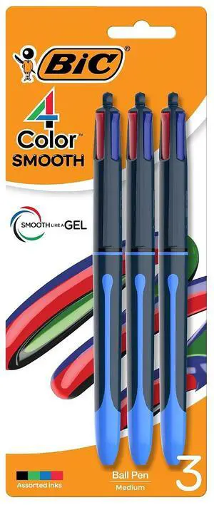 BIC 4-Color Smooth Retractable Ballpoint Pen Medium Point 1.0mm Assorted Colors 3/Pack (MMSP3-AST)