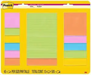 Post-it Super Sticky Notes Assorted Sizes Energy Boost Collection 45 Sheets/Pad 13 Pads/Pack (4623-13SSAU)