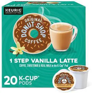 The Original Donut Shop One Step Vanilla Latte Coffee Keurig K-Cup Pods Light Roast 20/Box (381779) The Original Donut Shop One Step Vanilla Latte Coffee Keurig K-Cup Pods Light Roast 20/Box (381779)