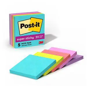 Post-it Super Sticky Pads in Miami Colors 3 x 3 Miami 90/Pad 5 Pads/Pack 6545SSMIA