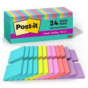 Post-it Super Sticky Pads in Miami Colors 3 x 3 Miami 70/Pad 24 Pads/Pack