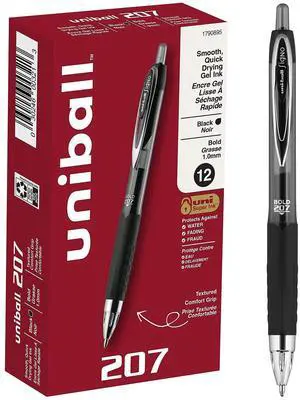 uni-ball 207 RT Retractable Gel Pens Bold Point Black Ink 344742