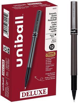 uni-ball Stick Roller Ball Pen Micro 0.5mm Black Ink Metallic Gray Barrel Stand