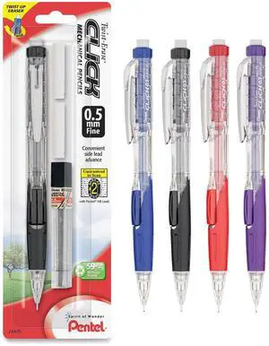 Pentel PD275TLEBP Twist Erase Click Mechanical Pencil #2, HB Pencil Grade - 0.5 mm Lead Size - Transparent Barrel - 1 / Pack