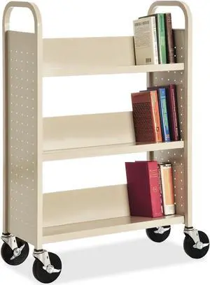 Lorell Single-Sided Book Cart Slanted 3-shelf 32"x14"x46" Putty 49204