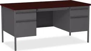 Lorell Double Pedestal Desk 60"x30"x29-1/2" Mahogany 60928