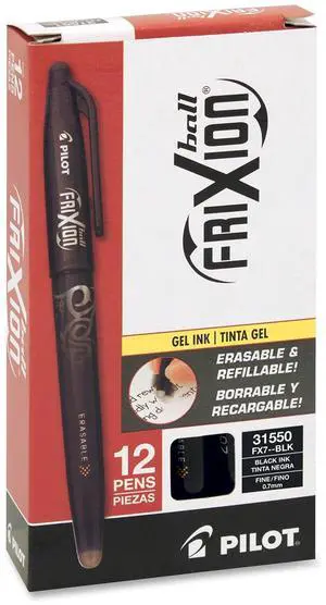 Pilot 31550 FriXion Ball Erasable Gel Pen, Black Ink, 0.7mm Fine
