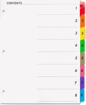 Index Dividers W/Table Of Contents, 1-8, 8 Tabs/ST Multi