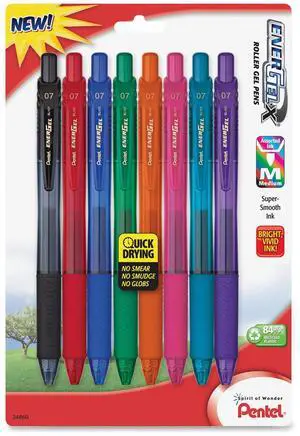 Pentel Gel Pens Retractable .7mm 8/PK Assorted Barrel/Ink BL107CRBP8M