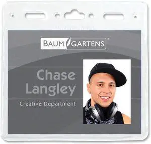 Baumgartens Vinyl Badge Holder Punched Horz 4"x3" 50/PK CL 67830