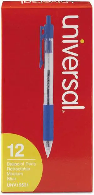 UNIVERSAL Economy Retractable Ballpoint Pen Blue Ink Clear 1mm Dozen 15531