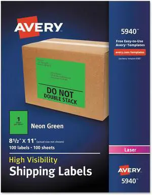 Avery Neon Shipping Label Laser 8 1/2 x 11 Neon Green 100/Box 5940