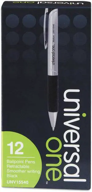 UNIVERSAL Advanced Ink Retractable Ballpoint Pen Black Ink Silver 1mm Dozen 15540