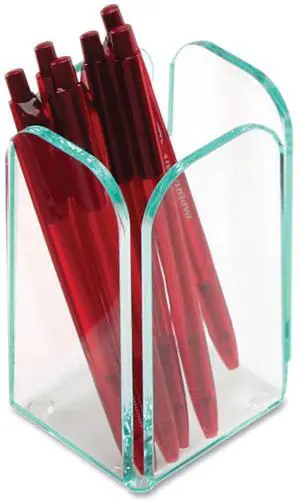 Lorell Transparent Pencil Cup 2-3/4"x2-3/4"x4-3/4" CL/Green 80656