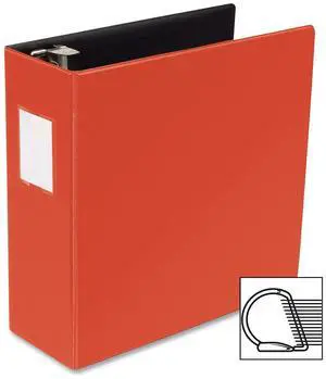 Business Source D-Ring Binder w/Label Holder Hvy-Dty 4" Red 33120