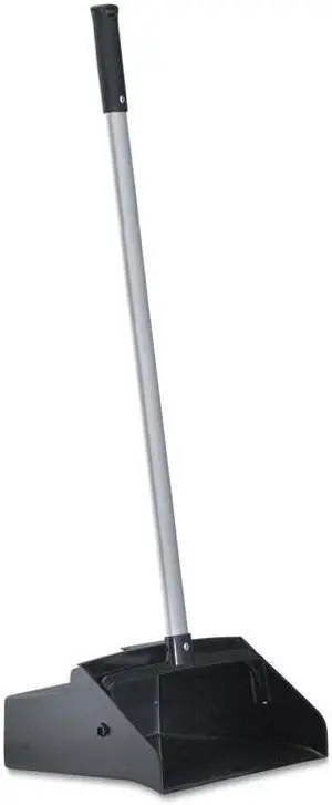 Lobby Dust Pan, Plastic/Aluminum, 11 3/4" Wide, 34" Handle, Black/Silver 02600