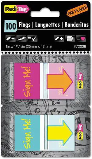 Pop-Up Fab Page Flags w/Dispenser, "Sign Me!", Red/Orange, Teal/Yellow, 100/Pack
