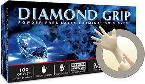 Microflex MFXMF300L Diamond Grip Powder-Free Latex Gloves- 100 Per Box- Large