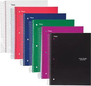 Mead 5-Sub Notebook 8"x10-1/2" Wide-Ruled Ast 05206