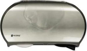San Jamar Twin Jumbo Bath Tissue Dispenser 19 1/4 x 6 x 12 1/4 Black/Stainless