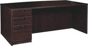 Lorell PD4272LSPBES Prominence 2.0 Espresso Laminate Left-Pedestal Bowfront Desk - 3-Drawer