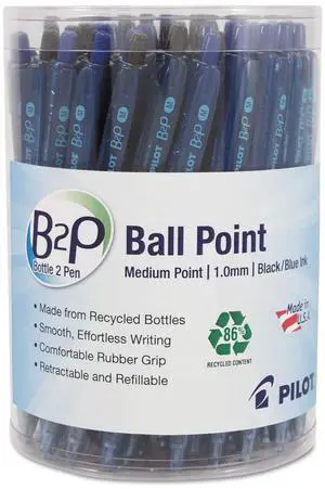 Pilot B2P Bottle-2-Pen Recycled Retractable Ball Point Pen Black/Blue 1 mm 36/Pack 57050