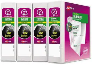 Avery Durable View Binder with DuraHinge and Slant Rings 2" White 4/Pack 17577