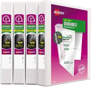 Avery Durable View Binder with DuraHinge and Slant Rings 1" White 4/Pack 17575