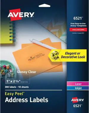 Avery Mailing Labels Address 1"x2-5/8" 300/PK Glossy CL 6521