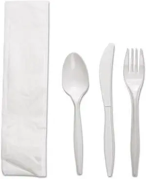 Boardwalk BWKFKTNMWPPWH Four-Piece Cutlery Kit, Fork/Knife/Napkin/Teaspoon