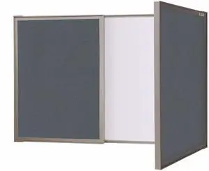 Ghent 41302 VisuALL PC Whiteboard Cabinet with Fabric Bulletin Board Exterior Doors - 36" x 24" - Gray/White Surface, Satin Aluminum Frame