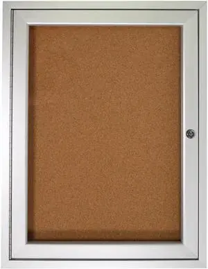 Ghent PA13630K 1 Door Enclosed Natural Cork Bulletin Board with Satin Frame - 30" x 36" - Tan Surface, Satin Aluminum Frame
