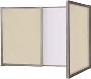 Ghent 41300 VisuALL PC Whiteboard Cabinet with Fabric Bulletin Board Exterior Doors - 36" x 24" - Beige/White Surface, Satin Aluminum Frame