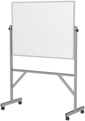 Ghent ARM1M134 Reversible Magnetic Porcelain Whiteboard with Aluminum Frame - 53.25" x 72.25" - White Surface, Satin Aluminum Frame