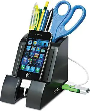 Victor Smart Charge Pencil Cup with USB Charging Hub Black PH600