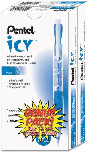 Pentel Icy Mechanical Pencil 0.7 mm Transparent Blue Barrel 24/Pack AL27TCSWSPR