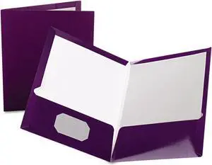 Oxford High Gloss Laminated Paperboard Folder 100-Sheet Capacity Purple 25/Box