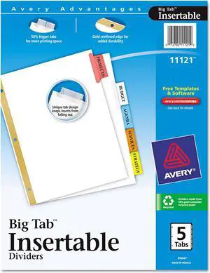 Avery Insertable Big Tab Dividers 5-Tab Letter 11121